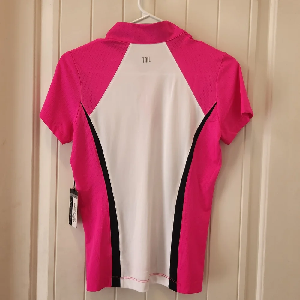 Tail White Label Golf Shirt, Fushia Pink & White with black trim, NWT, Size XS